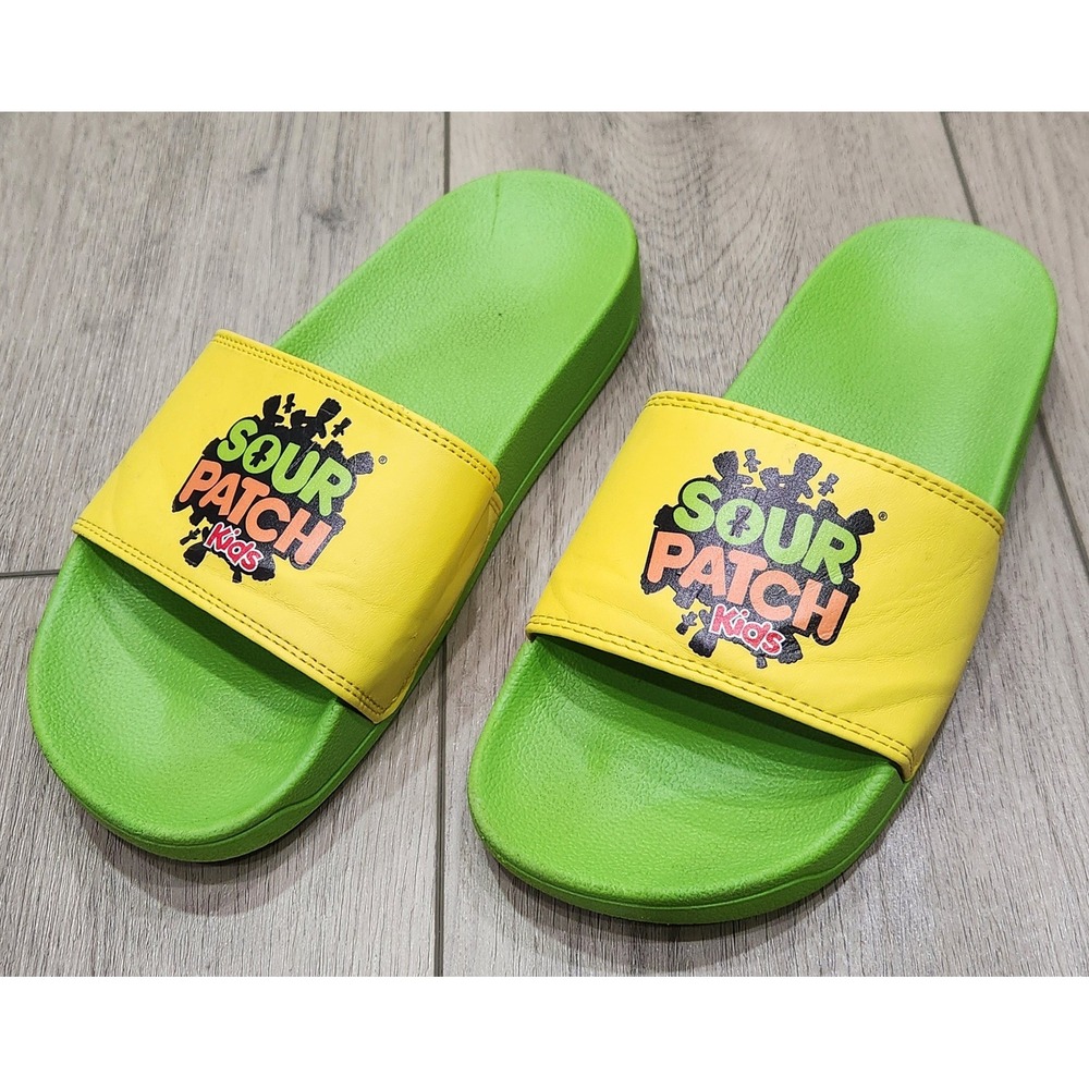 Sour Patch Kids Green Yellow Slides Sandals Youth Kids Size S (Approx 1/1.5)